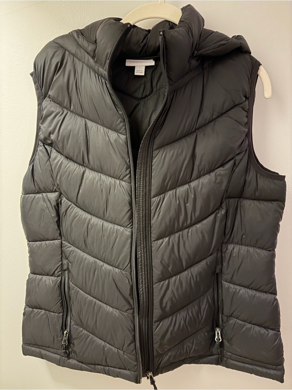 Charter Club Black Quilted Puffer Vest with Hood